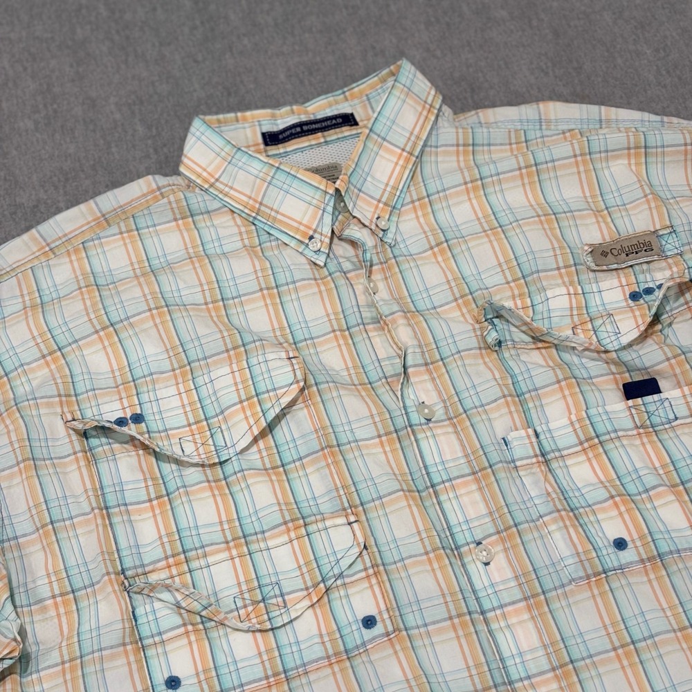Columbia PFG Super Bonehead Mens XL Plaid Short Sleeve Fishing Shirt FM7272